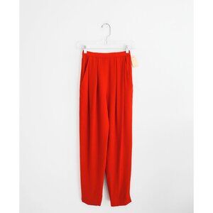 Vtg 80s Donna Karan New York Scarlet Red Wool Crepe Pleated Trousers fit 00 NWT